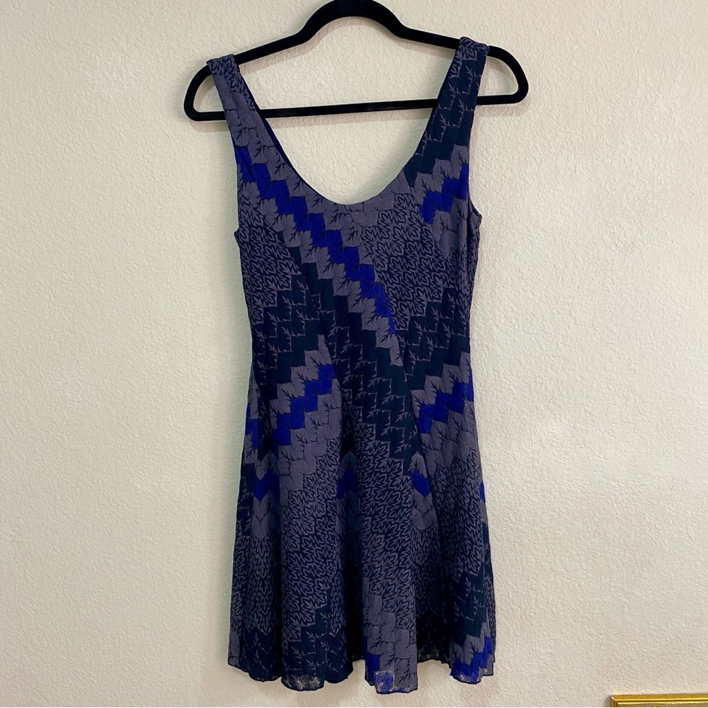 Free People Blue and Gray Zigzag Mini Swing Dress Size XS